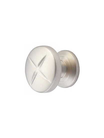 Southport Round X Knob - 1 3/8 inch Diameter in Satin Nickel.